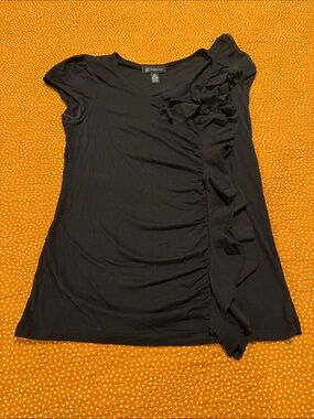 INC International Concepts Black Ruffle-Trim Short Sleeve Tee